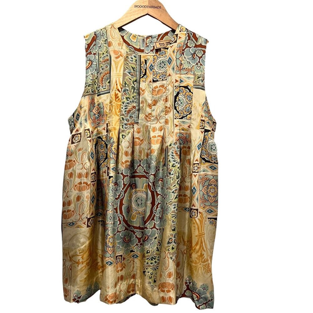 Karen Zambos Boho Sleeveless Print Top, Yellow Rust Blue, M